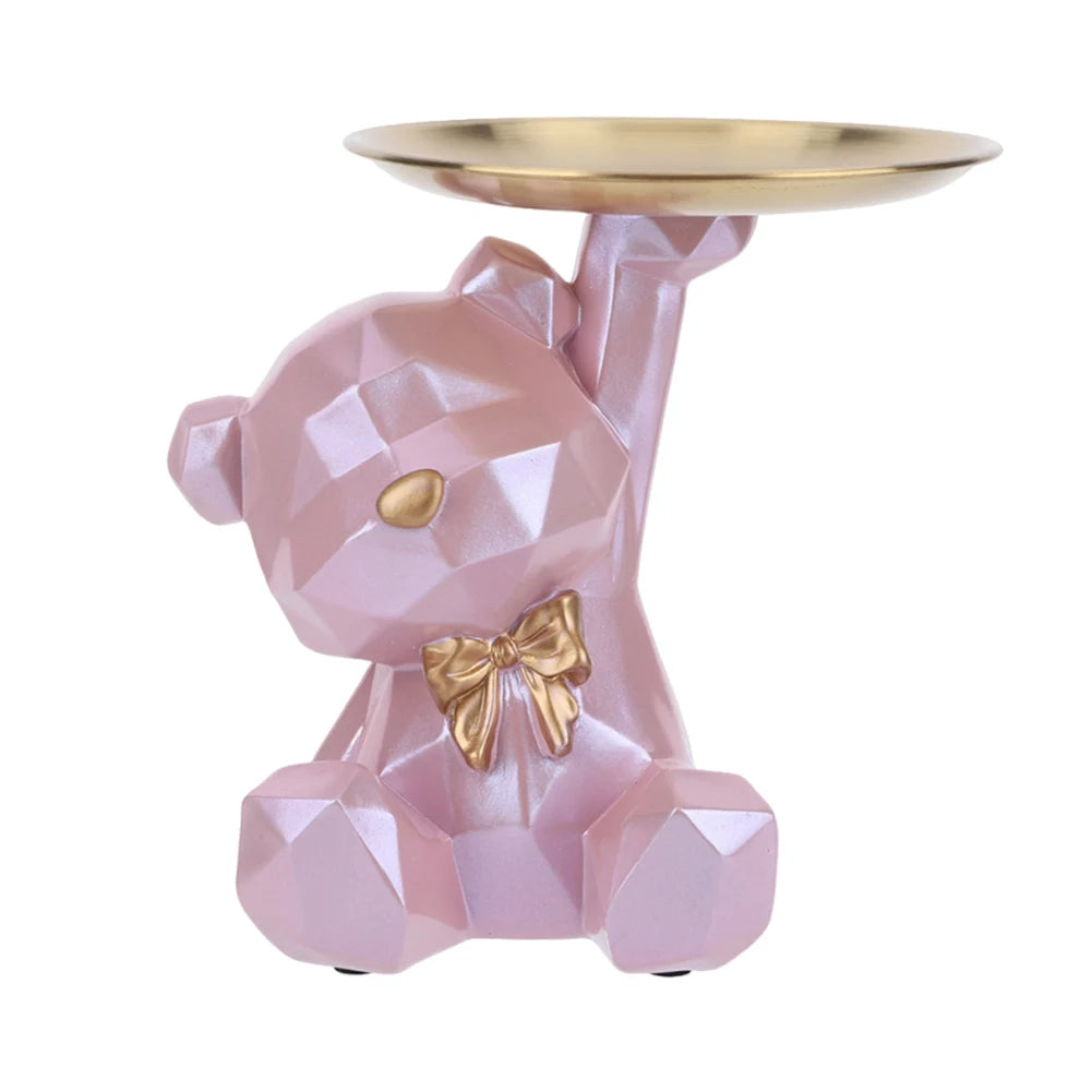 Bear Storage Tray Geometric Bear Key Bowl Multifunctional Key Holder Figurine Decorative Jewelry Candy Tray for Home Office