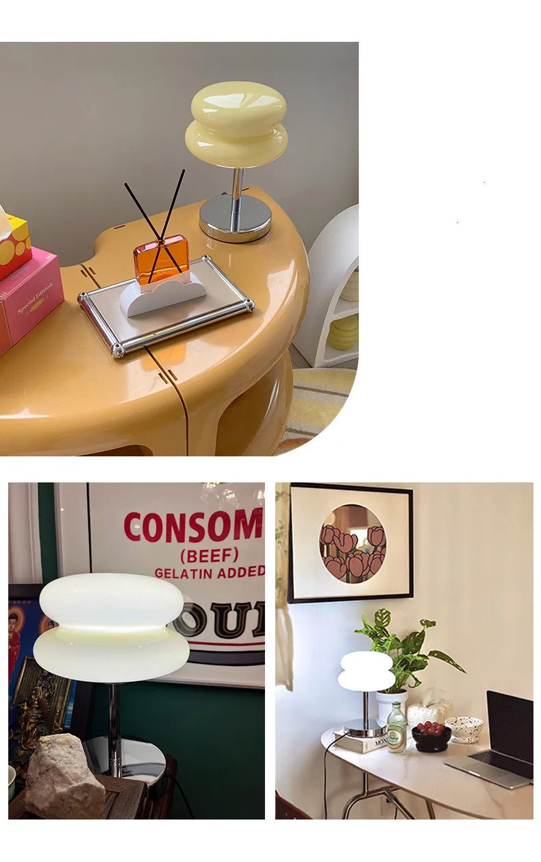 Macaron Glass Table Lamp Trichromatic Dimming Living Room Atmosphere Lamps Eye Protection Night Light Girl Bedroom Bedside Decor