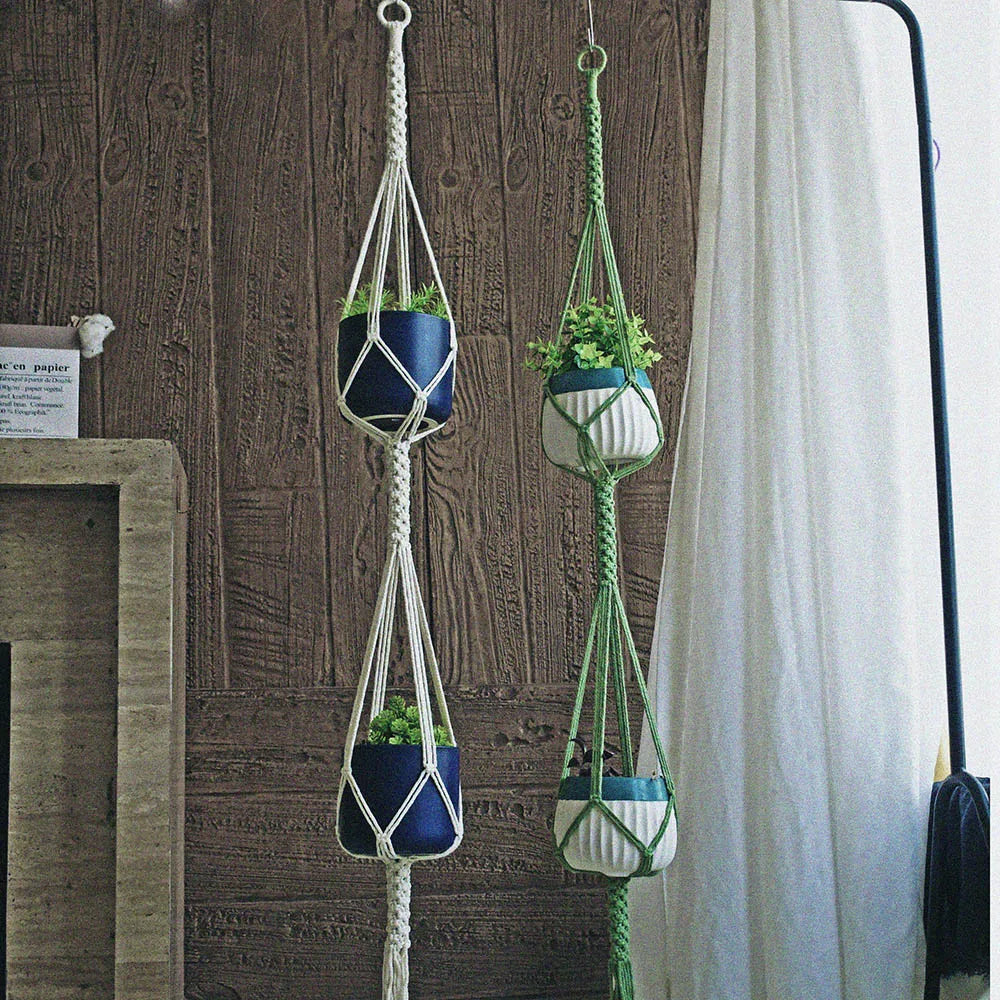 Chic bohemian macrame handmade pot holder  2 tiers flower hanging for indoor decoration