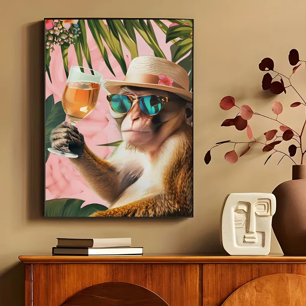 1PC Modern Maximalist Boho Wall Art Animals Leopard Lion Giraffe Monkey Poster Self-adhesive Art Waterproof Paper Sticker Coffee