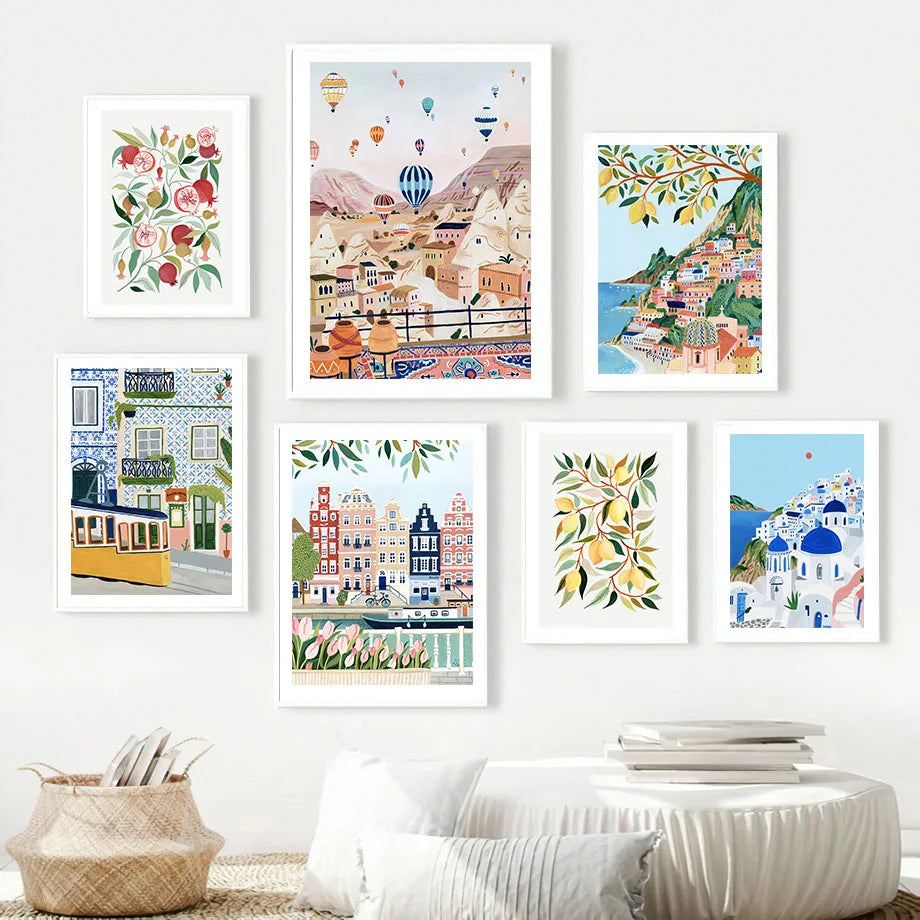 Abstract Landscape City Travel Print Fruit Illustration Poster Wall Art Canvas Painting Wall Pictures For Living Room Home Decor