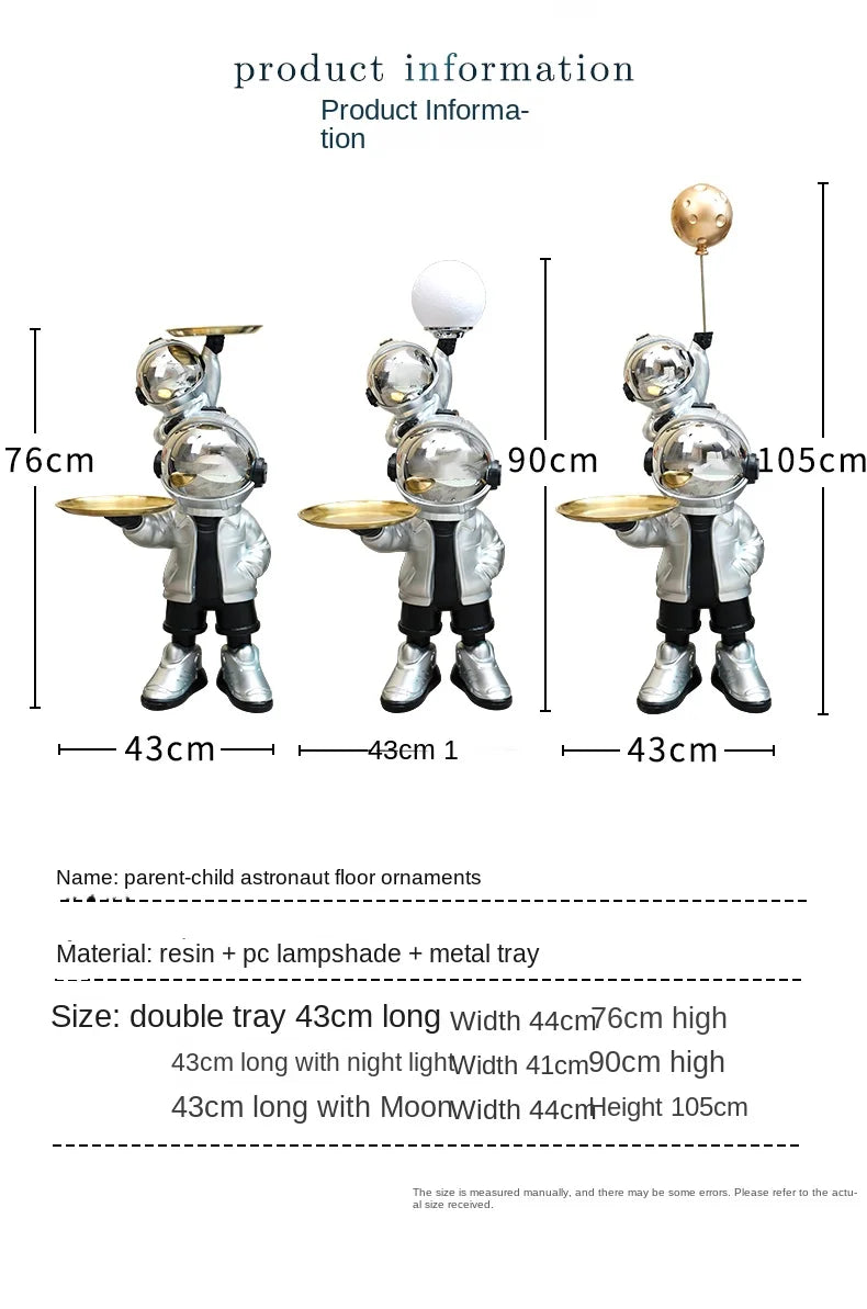 76cm Creative Astronaut Tray Storage Landing Ornament Moon Light Balloon Statue Resin Living Room Bedroom Home Decoration Gift