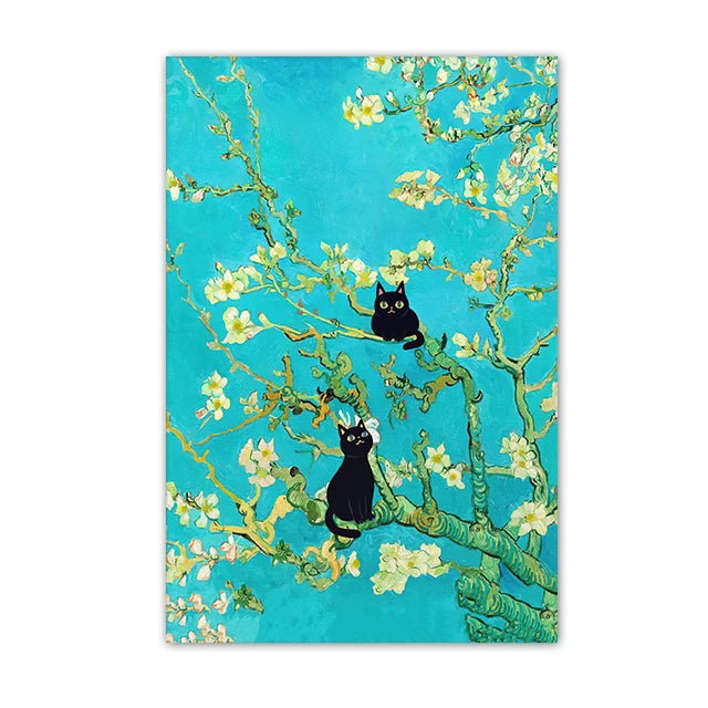 Funny Black Cat Wall Art Van Gogh Poster Abstract Famous Reproduction Canvas Painting Aesthetic Room Home Decor