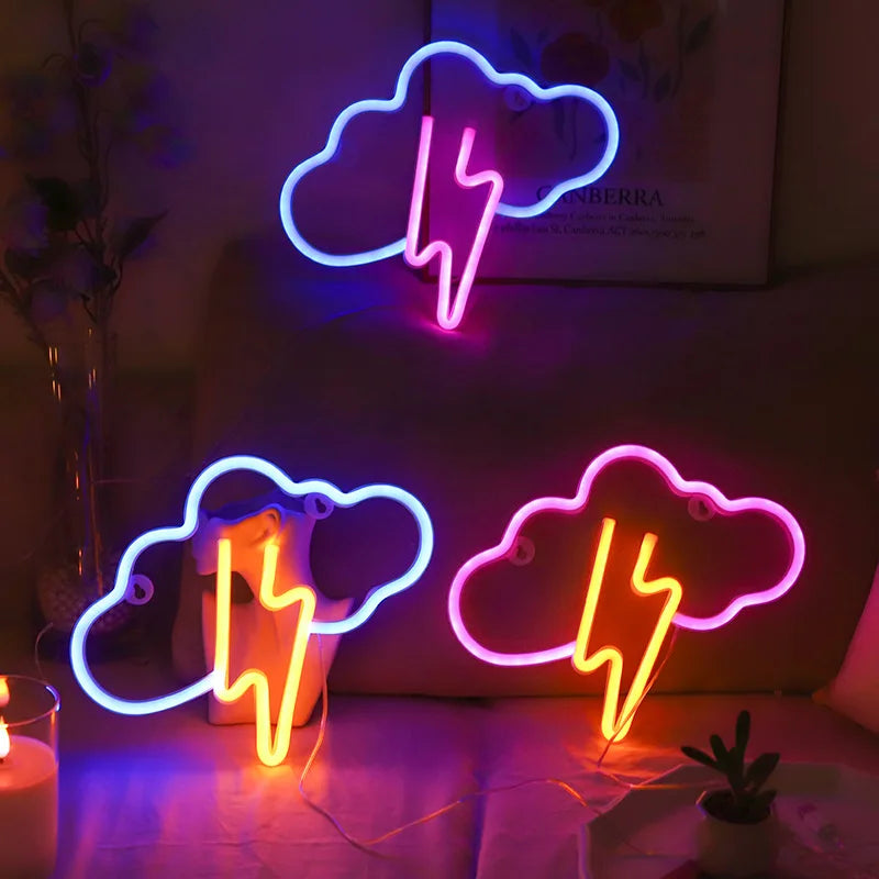 Cloud Lightning LED Neon Sign Night Light Battery/USB Operated for Children's Room Party Home Bar Lamp Gift Decoration