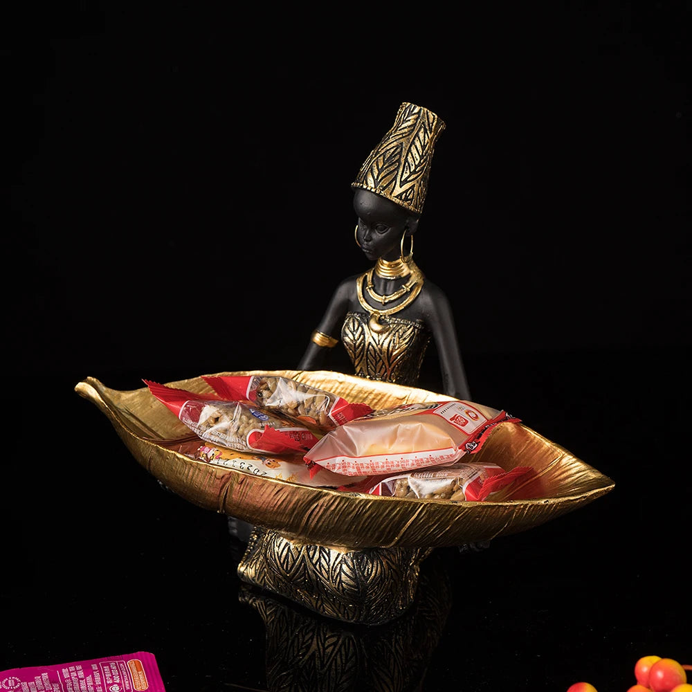 Vilead Black Woman Tray Entrance Porch Decoration Key Candy Holder Container Table Luxury Modern Home Living Room Decor Resin