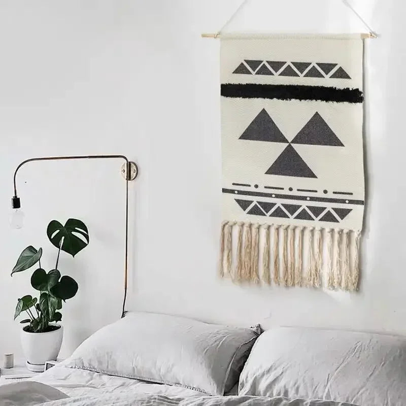 Macrame Wall Hanging Tapestry Nordic Cotton Tassel Handmade Woven Bohemian Geometric Canvas Cloth Home Living Room Boho Decor