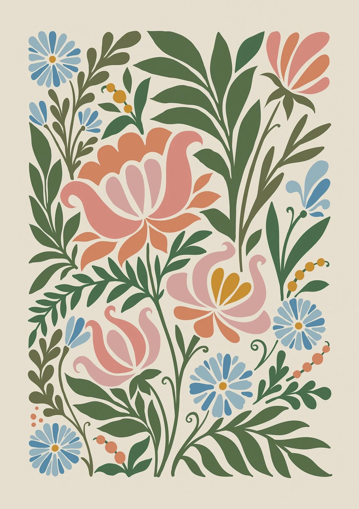 Vintage Boho Flower Art Poster Botanical Wall Art Print Picture Abstract Canvas Painting for Living Room Home Decoration