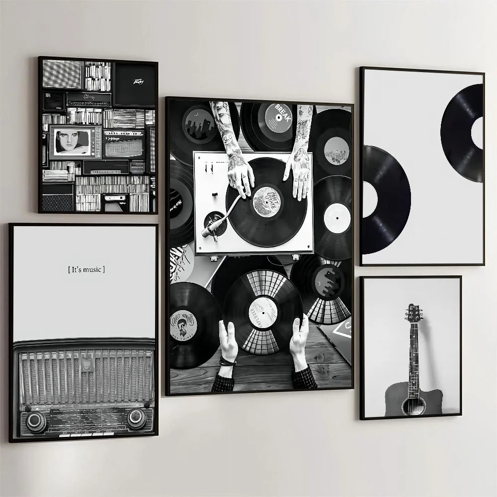 Nordic Vintage Vinyl Records Poster Self-adhesive Art Waterproof Paper Sticker Coffee House Bar Room Wall Decor