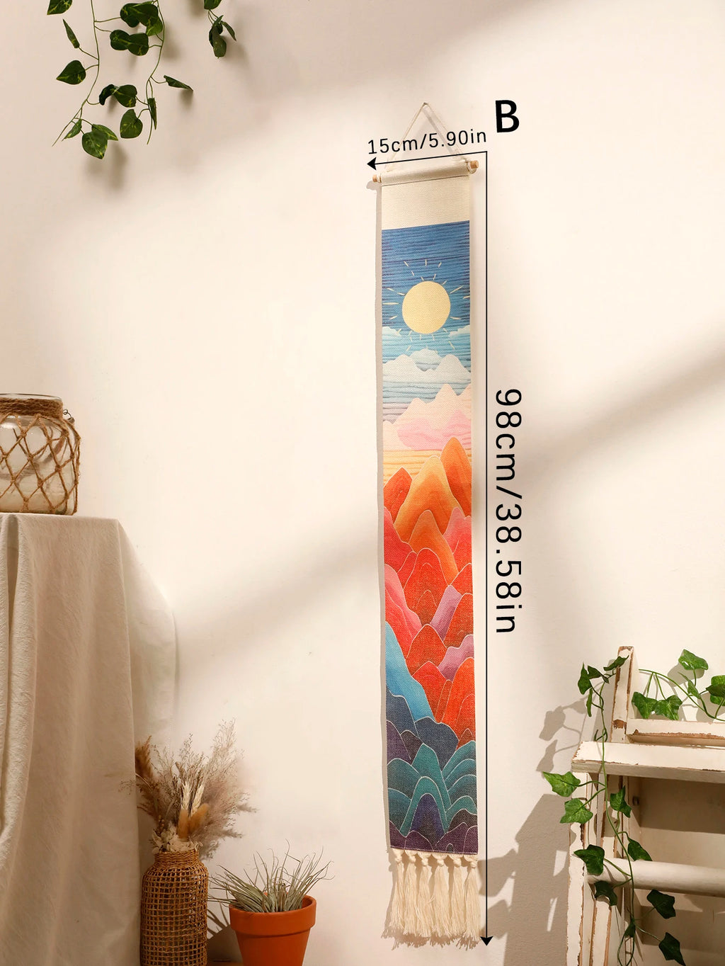 Macrame Tapestry Sunset Sunrise Handmade Wall Tapestries Boho Art Home Decoration Wall Hanging for Living Room Bedroom Ornament
