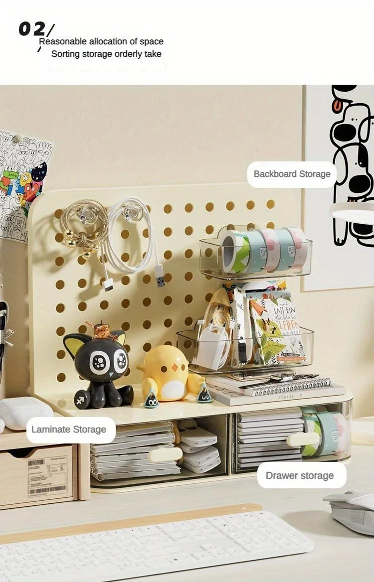 Kawaii Hook Drawer Type Hole Board Small Card Stand Display Desktop Idol Storage Box Desk Stationery Organization Storage Rack
