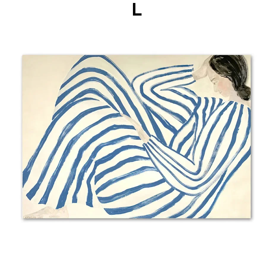 Scandinavian Abstract Wall Art Geometric Lines Pajama Girl HD Canvas Poster Prints Home Bedroom Living Room Decoration