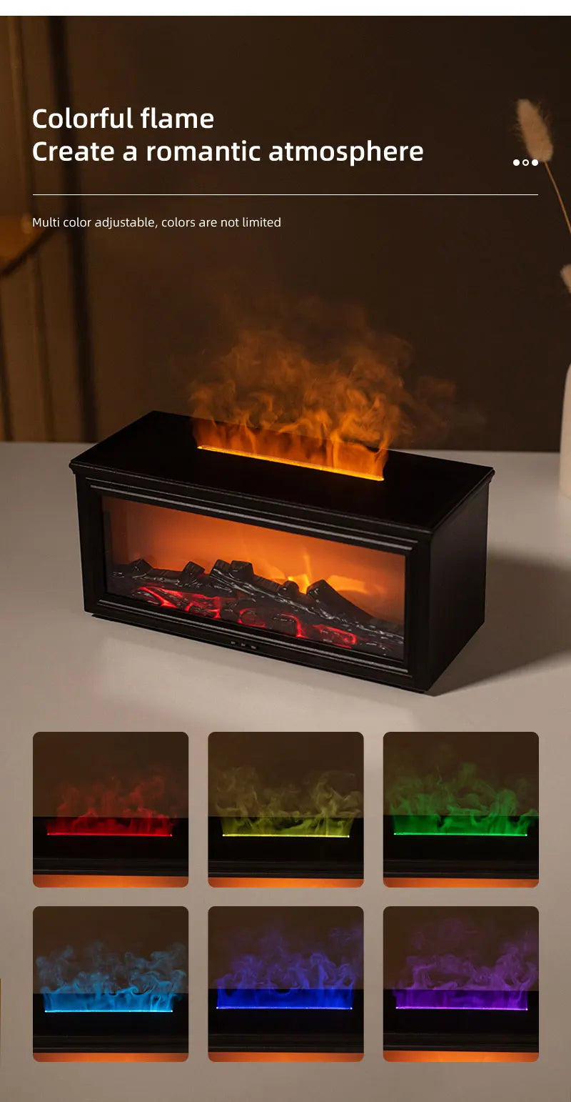 New Colorful Flame Mini Fireplace Aroma Diffuser 280ml Waterless Auto-Off Air Humidifier with Timer Remote Control for Home Gift