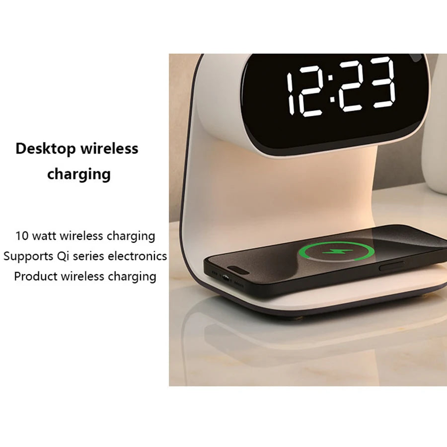 1pc new multi-functional LED warm light night light alarm clock - support mobile phone wireless charging - suitable for living r