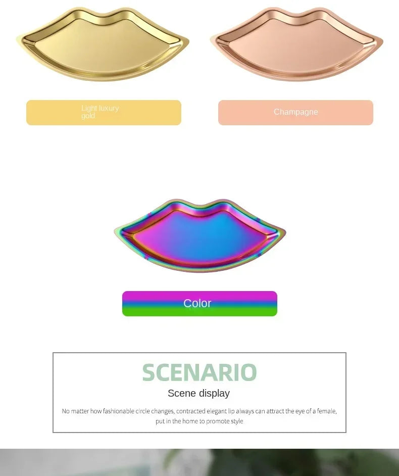 Korean Style Ins Style Stainless Steel Lip Shaped Jewelry Tray Home Cosmetics Metal Tray Female Jewelry Storage Tray Decorative