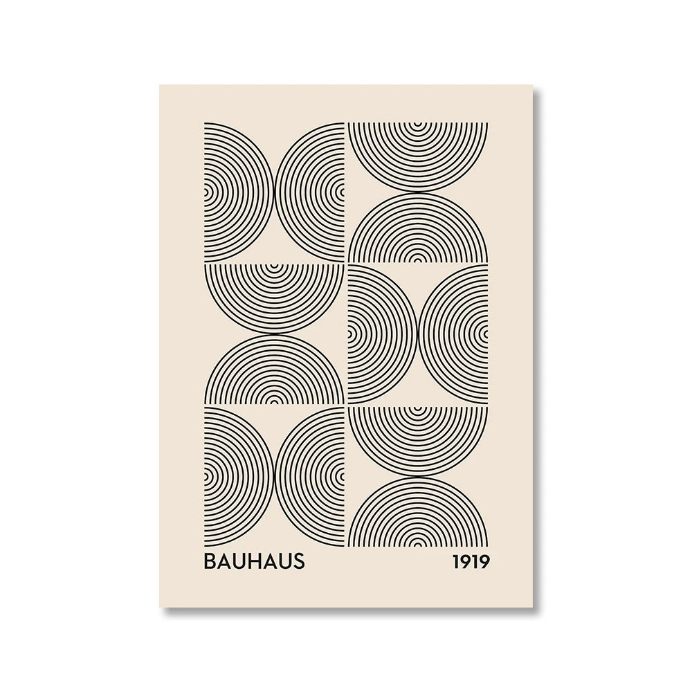 Abstract Bauhaus Style Geometric Wall Art Posters Prints Picture Vintage Black Beige Line Canvas Paintings For Modern Home Decor