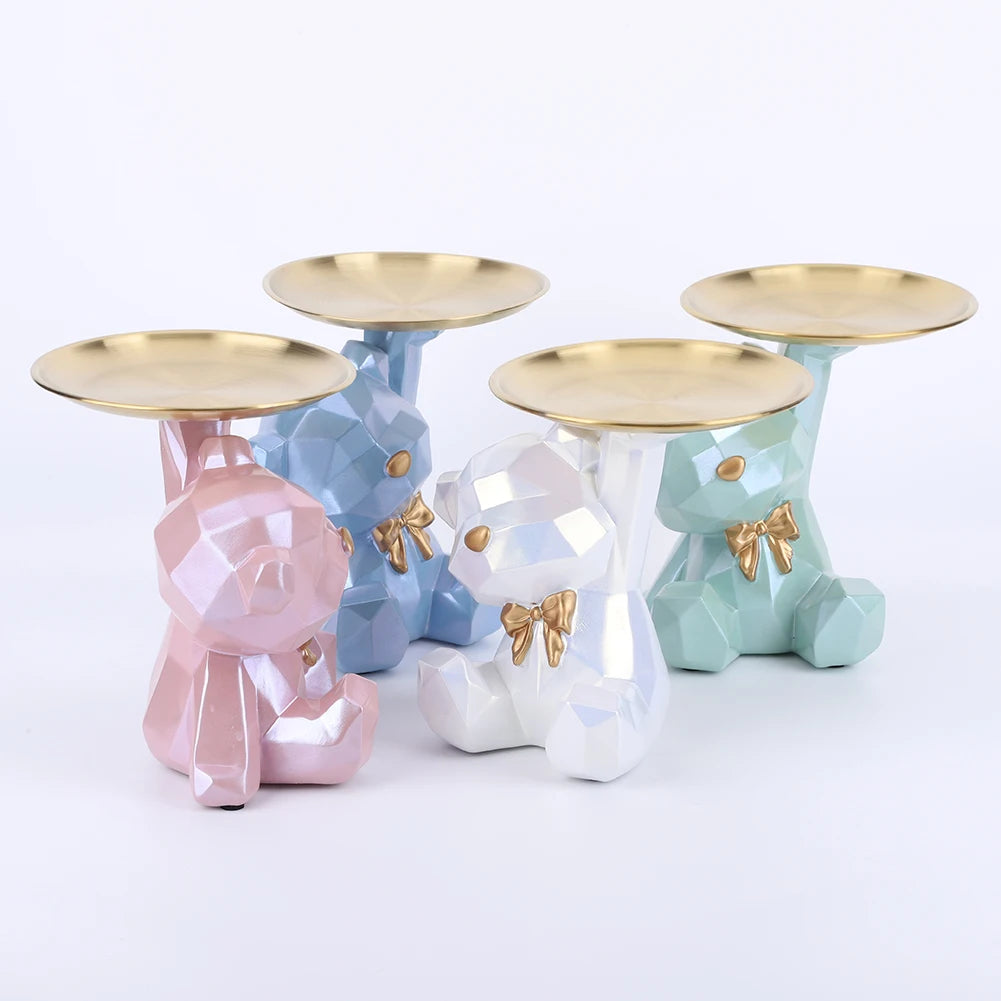 Bear Storage Tray Geometric Bear Key Bowl Multifunctional Key Holder Figurine Decorative Jewelry Candy Tray for Home Office