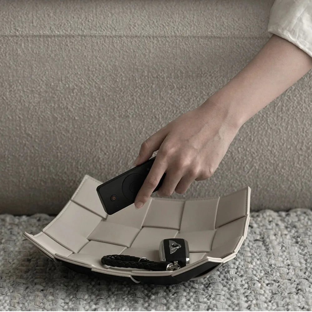 1 Piece Leather Storage Tray Home Appliances Tray Leather Living Room Desktop Woven Storage Tray Trays Decorative  Jewelry Dish