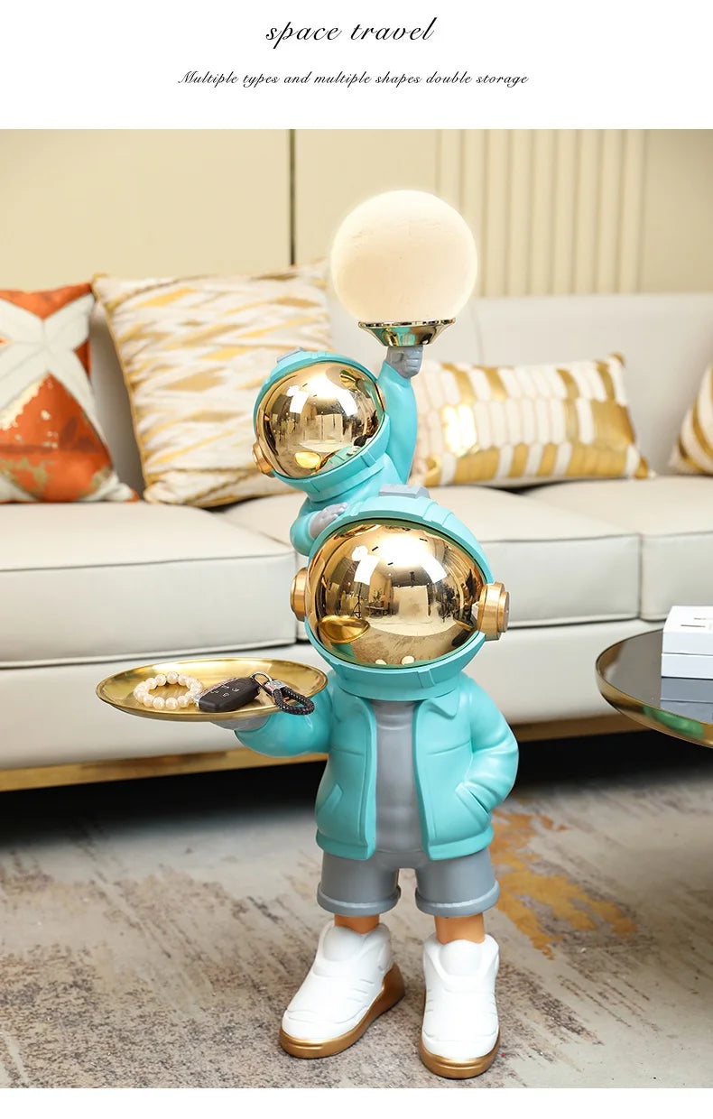76cm Creative Astronaut Tray Storage Landing Ornament Moon Light Balloon Statue Resin Living Room Bedroom Home Decoration Gift