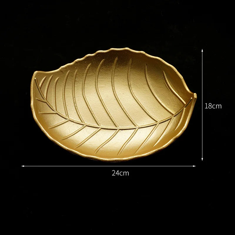 Nordic Decorative Tray Gold Leaf Shape Serving Tray Jewelry Pallet Fruit Snack Dish Table Decoration Storage Organizer