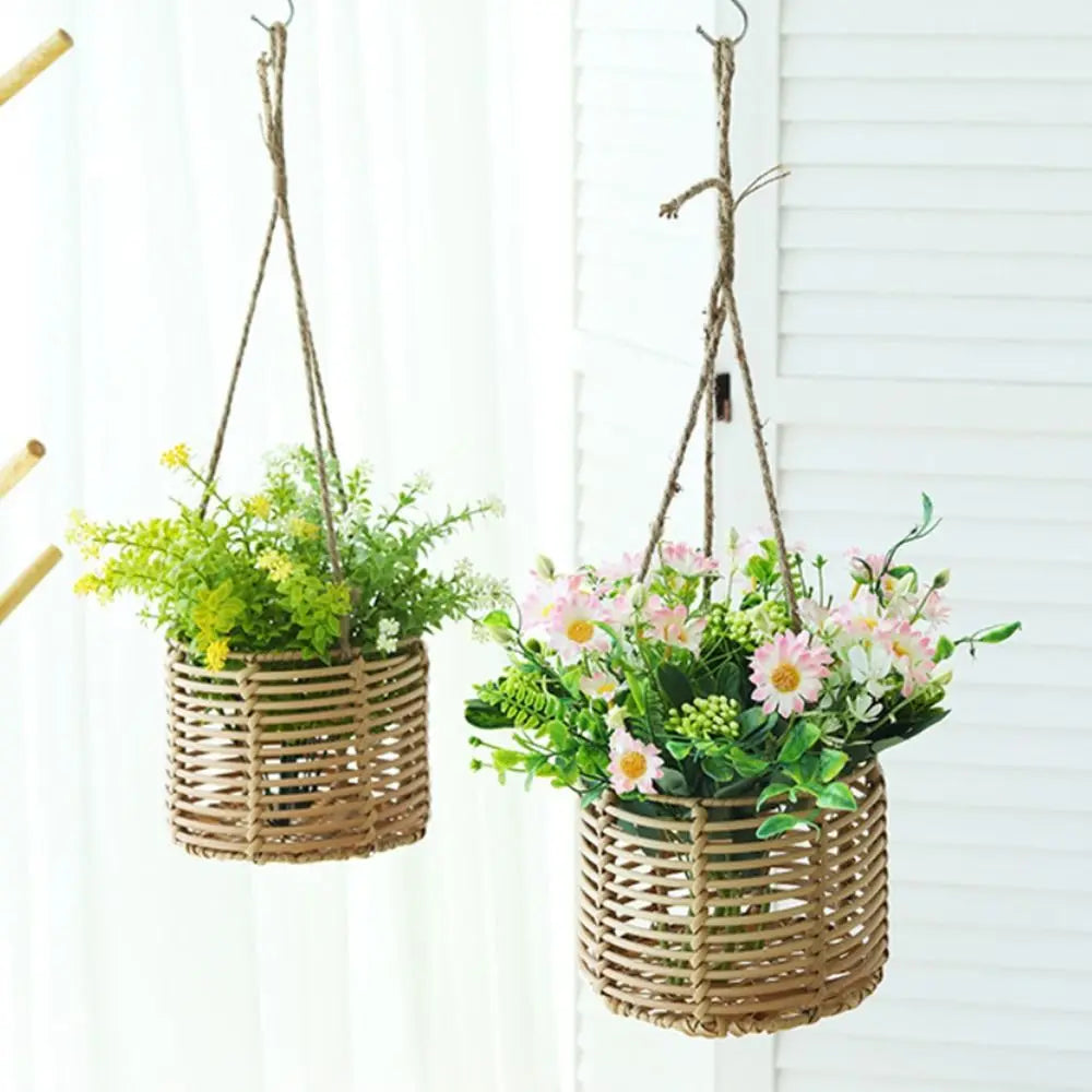 Beige Hanging Weaving Flowerpot Rope Woven Hanger Box Planter Home Decoration Plant Hangers Storage Basket Indoor Outdoor