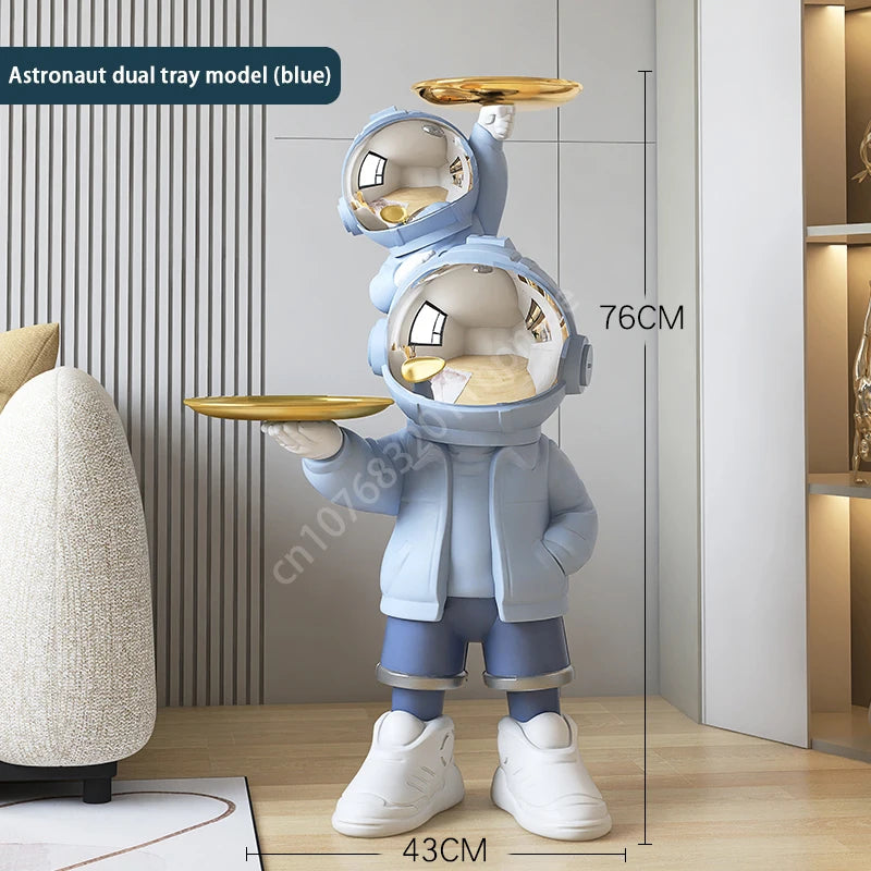 76cm Creative Astronaut Tray Storage Landing Ornament Moon Light Balloon Statue Resin Living Room Bedroom Home Decoration Gift