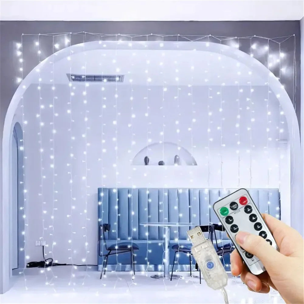 LED Curtain Lights USB Powered with Remote Control Holiday Christmas Decorations for Home Wedding Birthday Bedroom Party Lights