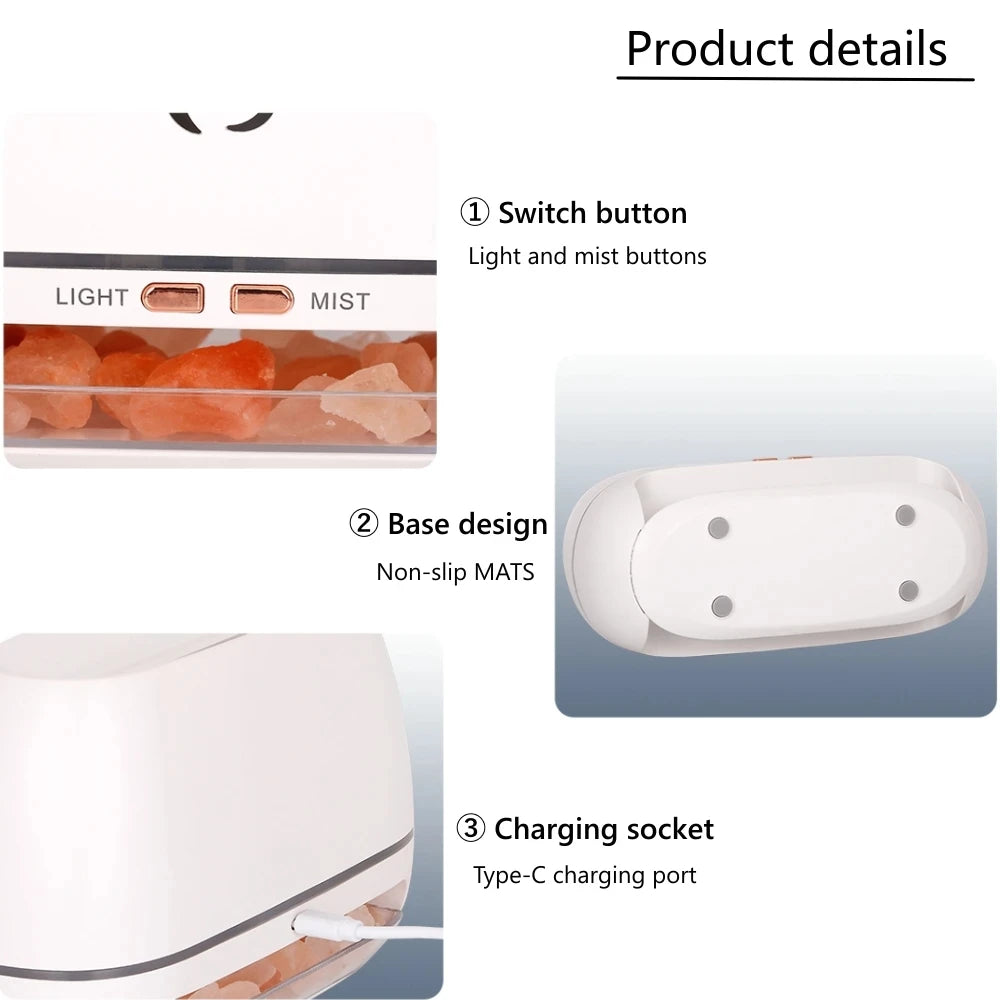 New Himalayan Crystal Salt Stone Aroma Air Humidifiers 3D Flame Fire Colorful Night Light Aromatherapy Essential Oil Diffuser
