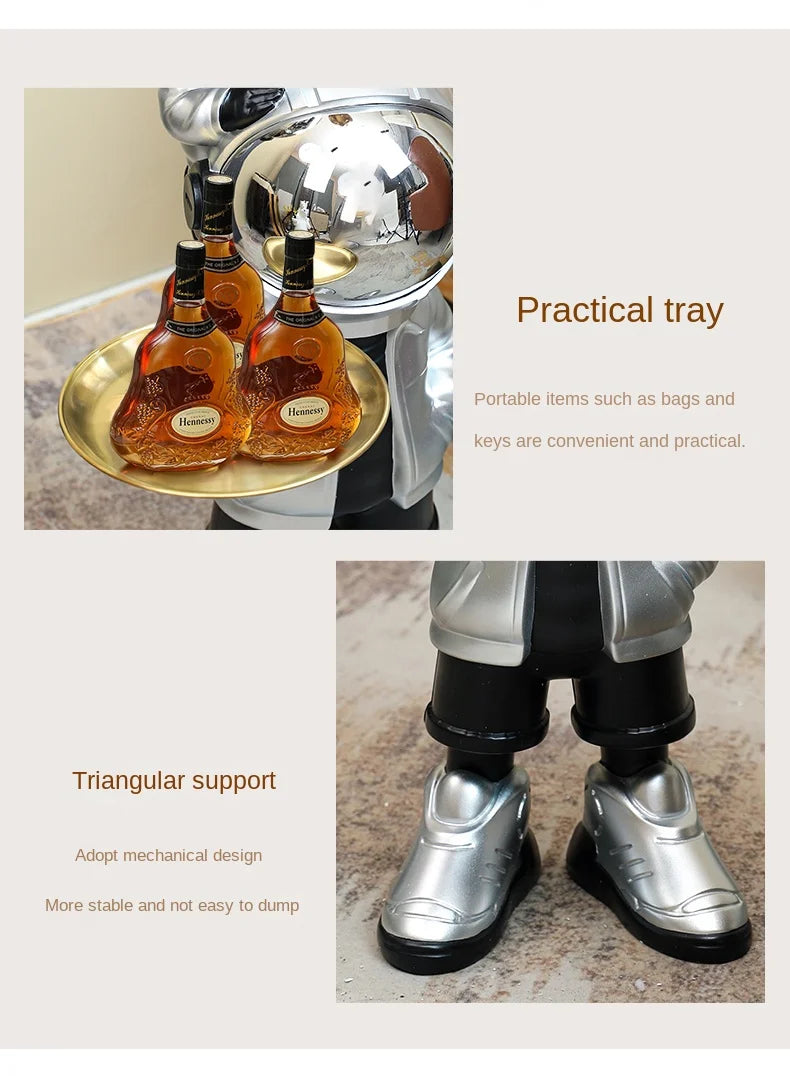 76cm Creative Astronaut Tray Storage Landing Ornament Moon Light Balloon Statue Resin Living Room Bedroom Home Decoration Gift