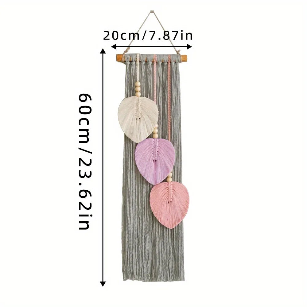 1 pc Macrame Woven Hanging Tapestry, 3 Leaves, Boho Hanging Tapstry Hanging on The Wall, Wall Decoration