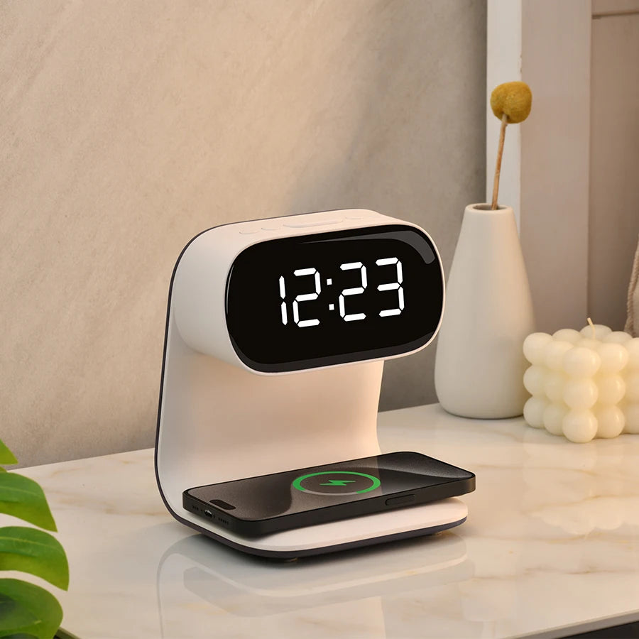 1pc new multi-functional LED warm light night light alarm clock - support mobile phone wireless charging - suitable for living r