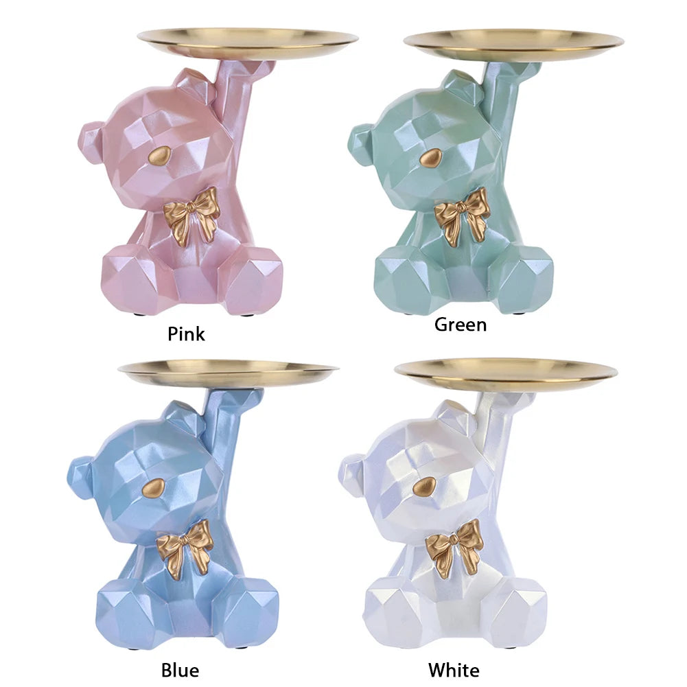 Bear Storage Tray Geometric Bear Key Bowl Multifunctional Key Holder Figurine Decorative Jewelry Candy Tray for Home Office