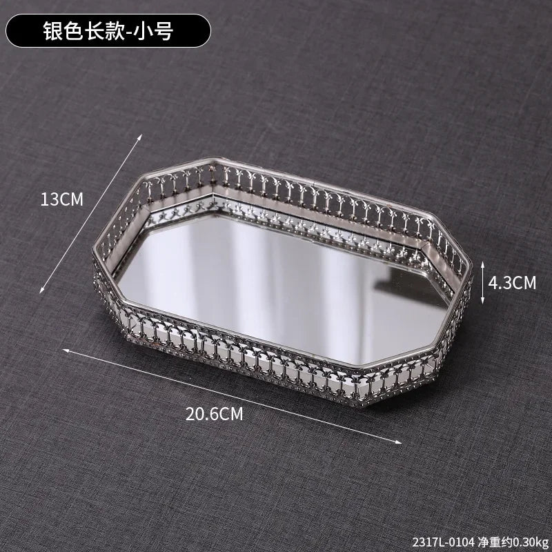 Luxury Mirror Metal Tray Cafe Restaurant Home Entrance Storage Tray Sample Pose Decoration Props Trays Decorative
