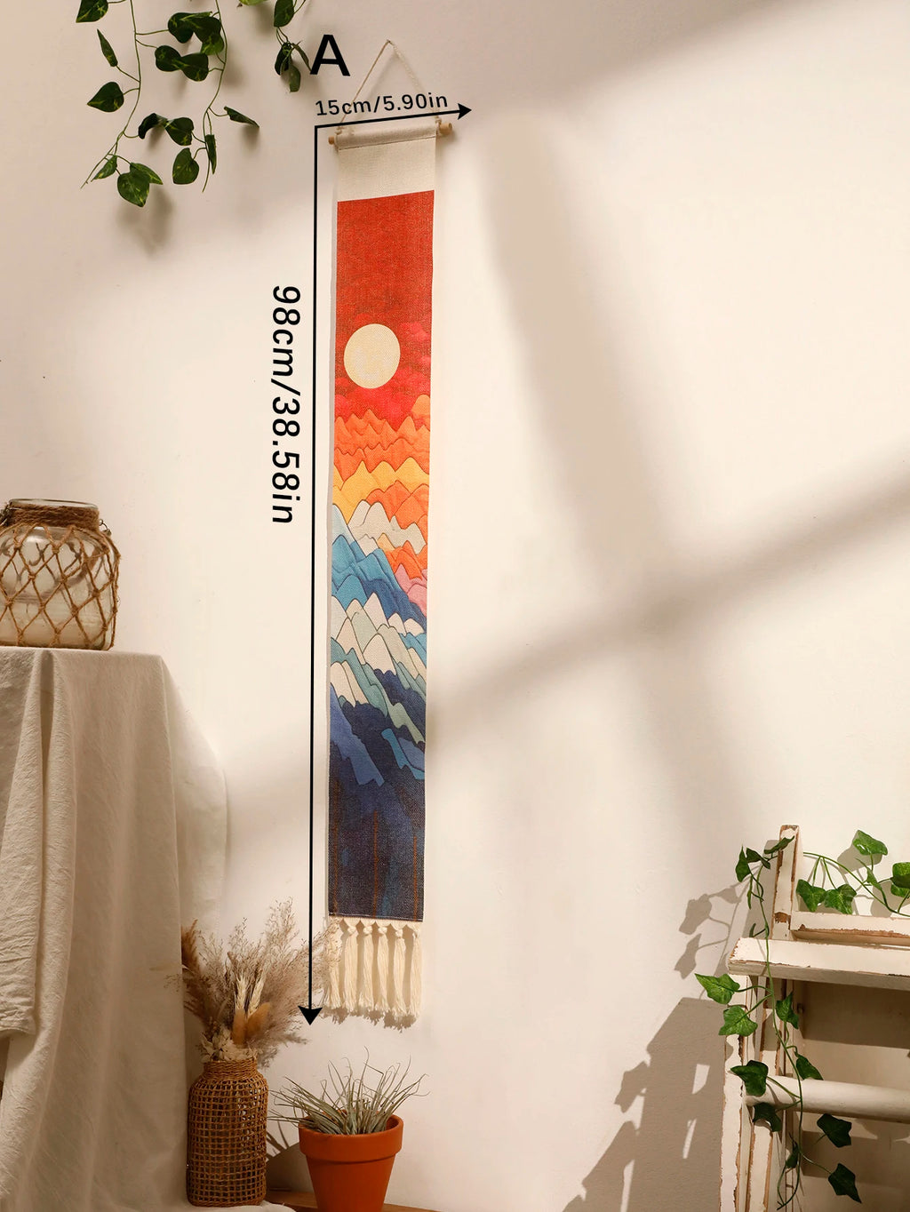 Macrame Tapestry Sunset Sunrise Handmade Wall Tapestries Boho Art Home Decoration Wall Hanging for Living Room Bedroom Ornament