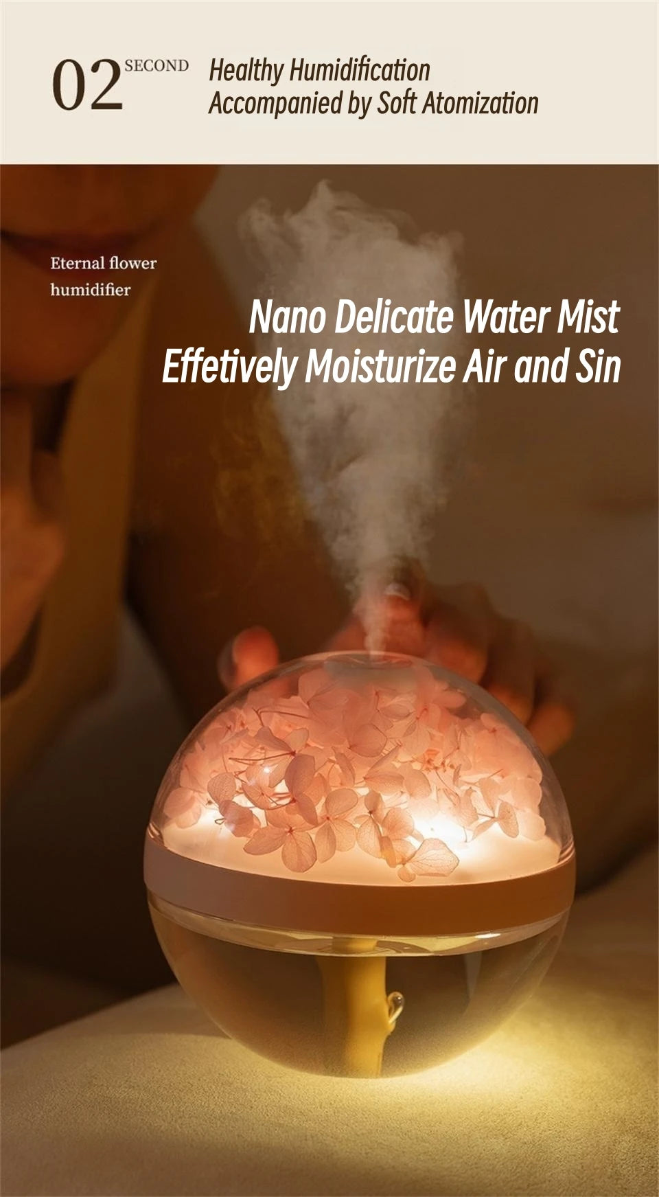 800mAh USB Rechargeable Battery Air Humidifier Eternal Flower Portable Mist Sprayer Aroma Diffuser Home Mini Humidifier Atomizer
