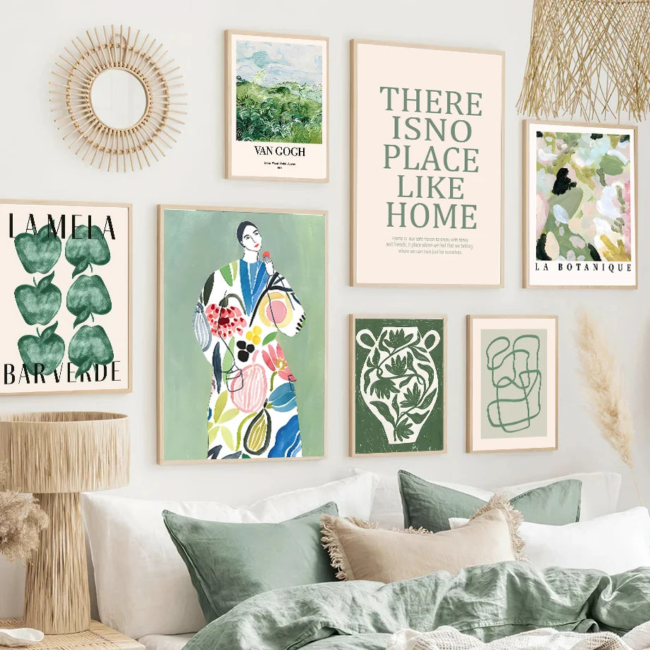 Green Botanical Vase La Mela Van Gogh Abstract Line Wall Art Canvas Painting Posters And Prints Pictures For Living Room Decor