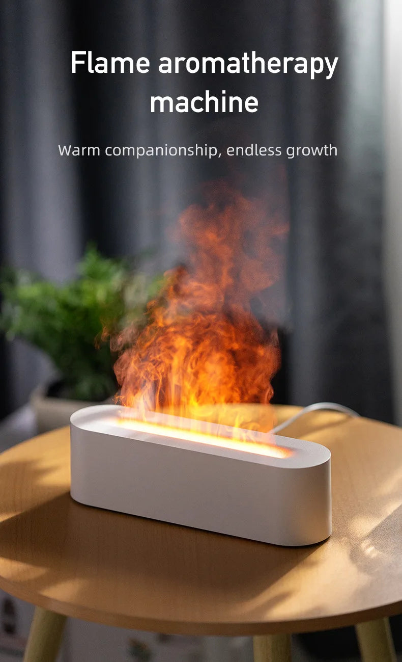 Flame Aroma Diffuser Essential Oil Air Humidifier Ultrasonic Cool Mist Difusor with RGB Realistic Fire Night Light