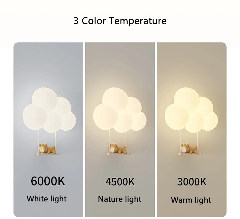 Monkey Light Cartoon Animal Wall Lamp White Cloud Sconce Nursery Room Night Light Children's Bedroom Bedside Lamp Eye Protection