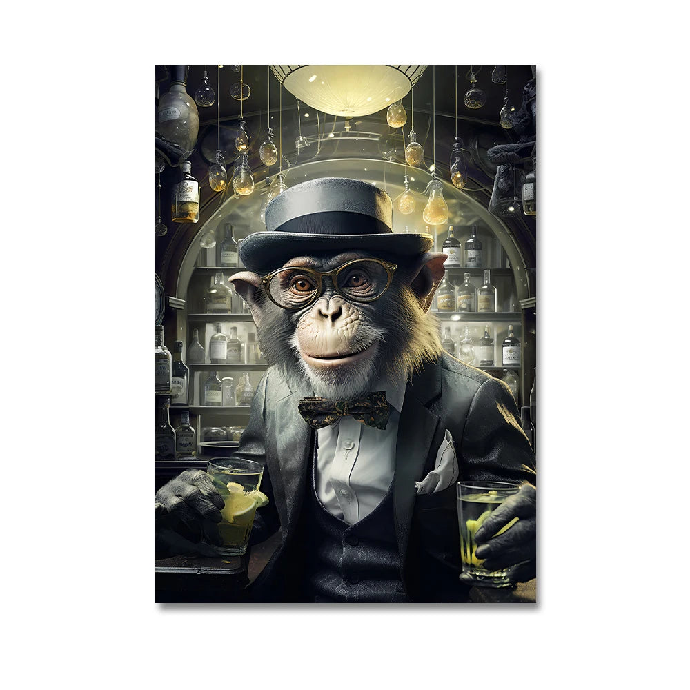 Nordic Gorilla Wear Suit Wall Art Canvas Painting Abstract Aesthetics Animal Monkeys Poster Print Picture for Modern Home Decor