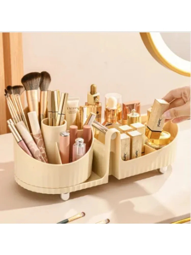 Cosmetics Storage Box Rotating Pen Holder Vanity Table Desktop Makeup Brush Organizer Lipstick Eyeshadow Powder Puff Shelf --