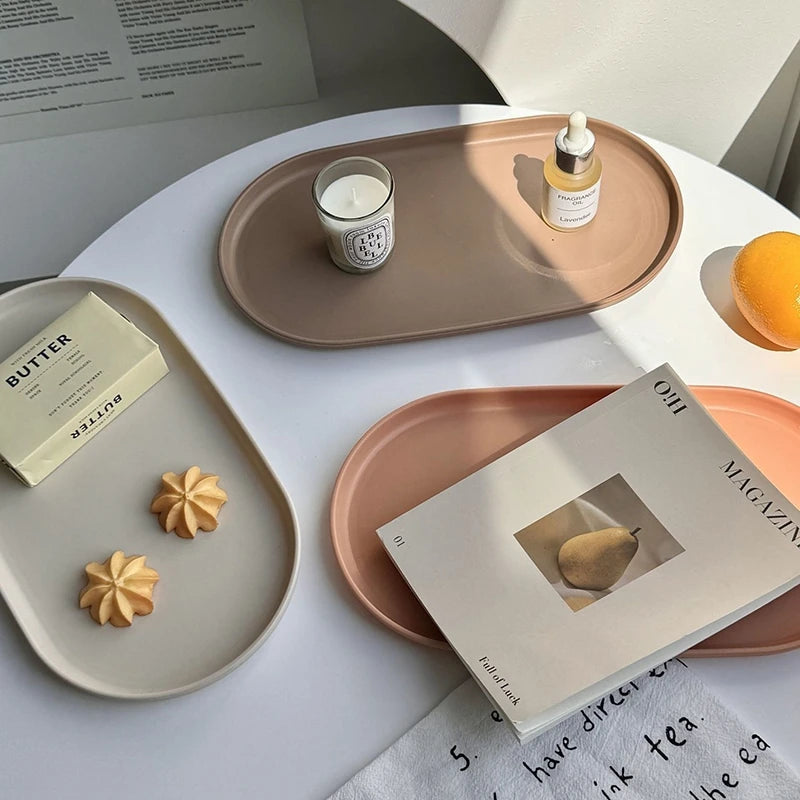 PP Oval Tray Cake Dessert Utensil Tray Ins Korean Dumpling Plate Jewelry Storage Plate Restaurant Insulation Pad Fruit Plate