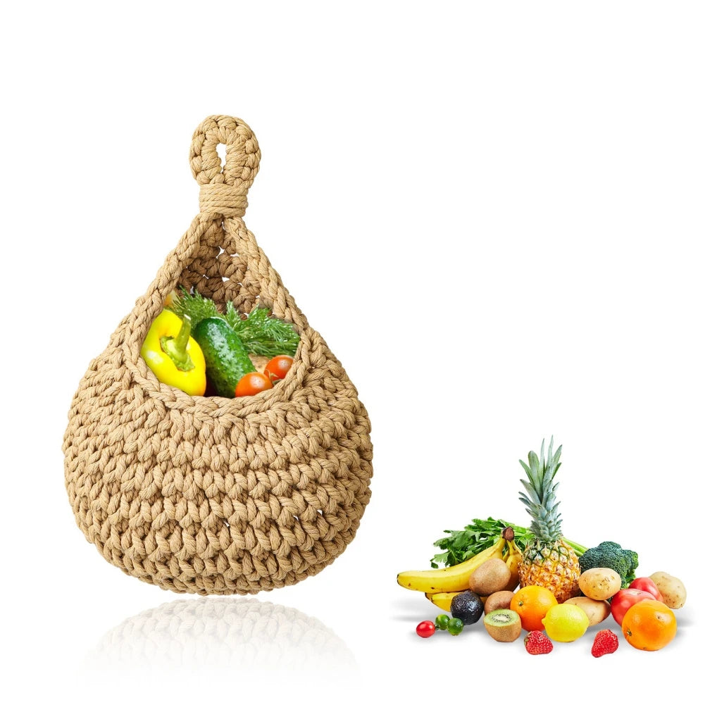 Handwoven Hanging Wall Vegetable Fruit Basket Organizer Container for Kitchen Garden Mount Wall Plant Flower Onion Storage Decor