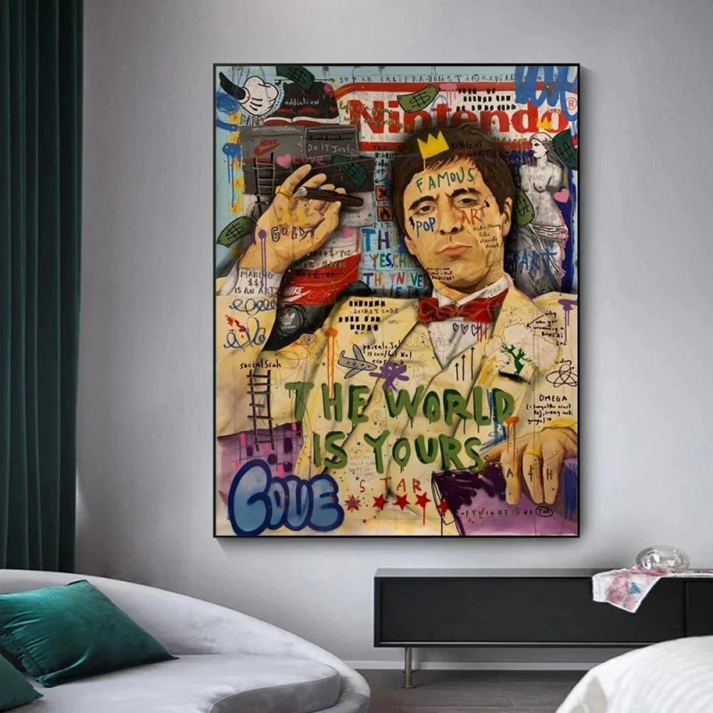 Classic Pop Street Graffiti Abstract Wall Art Gangster Godfather Smoking HD Oil On Canvas Posters And Printed Living Room Decor