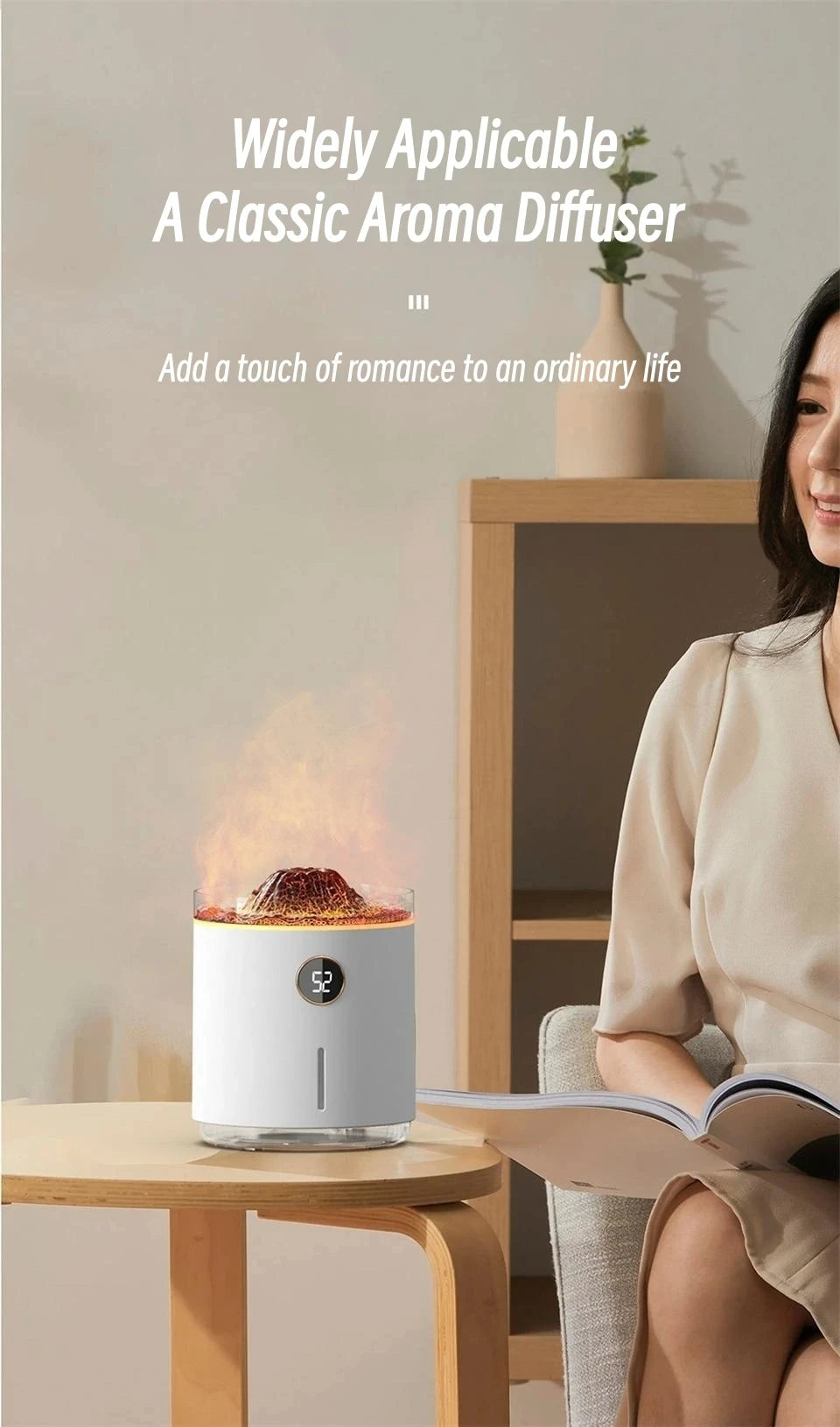 350ml USB Charging Air Humidifier Ultrasonic Aroma Essential Oil Diffuser with Volcano Flame Lamp Mini Portable Mist Humidifier
