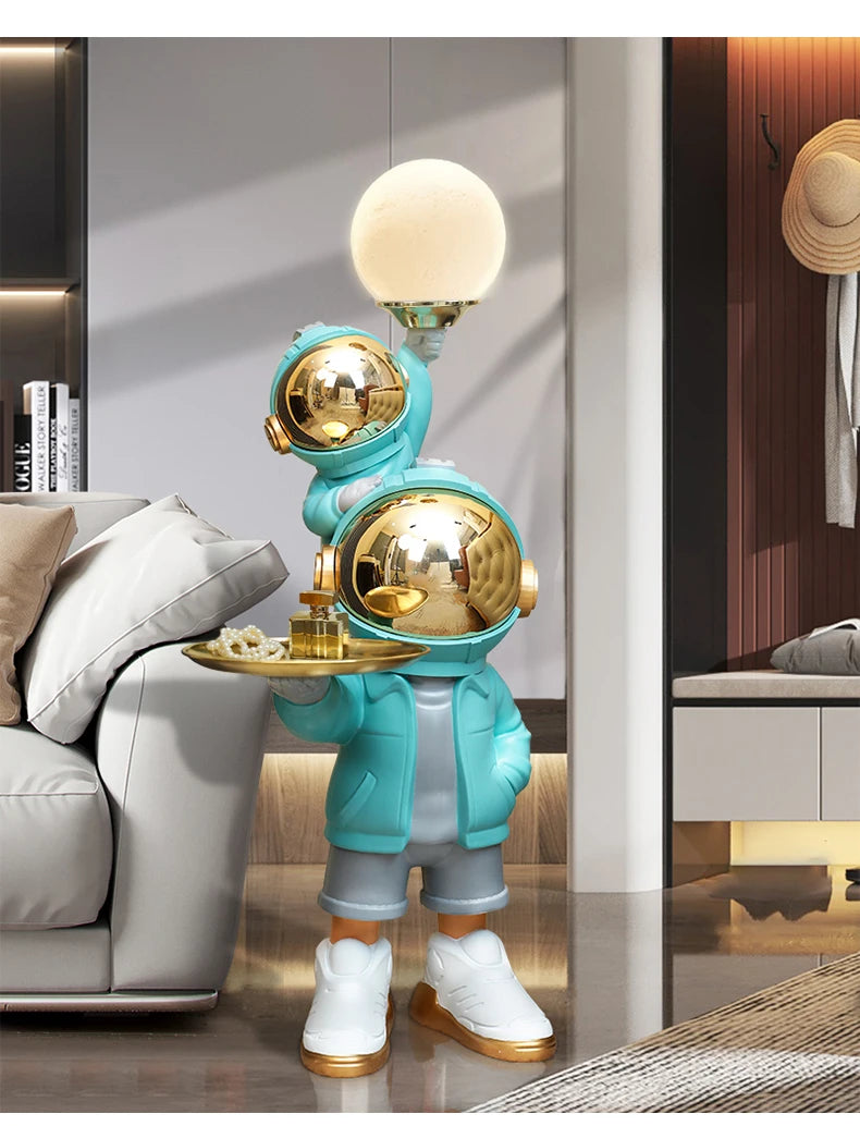 76cm Creative Astronaut Tray Storage Landing Ornament Moon Light Balloon Statue Resin Living Room Bedroom Home Decoration Gift