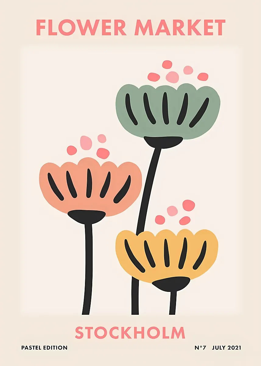 Colorful Retro Flower Market Amsterdam Abstract Poster Boho Flower Shop Sign Prints Canvas Painting Wall Picture Home Room Decor