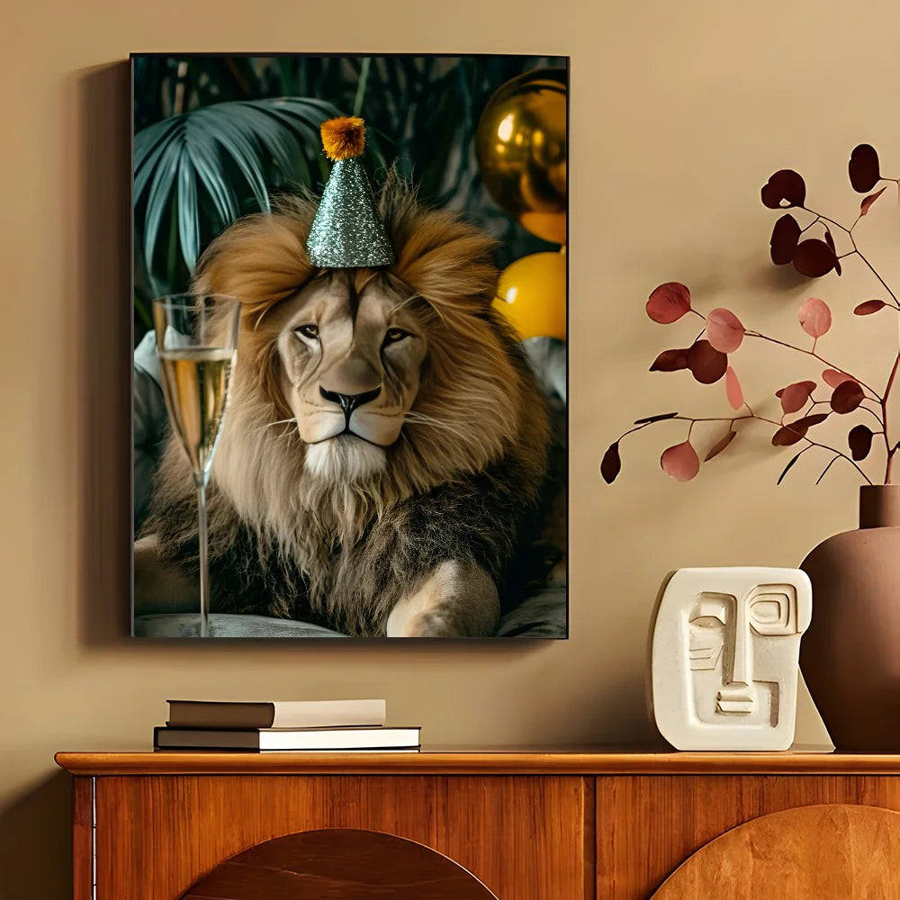 1PC Modern Maximalist Boho Wall Art Animals Leopard Lion Giraffe Monkey Poster Self-adhesive Art Waterproof Paper Sticker Coffee