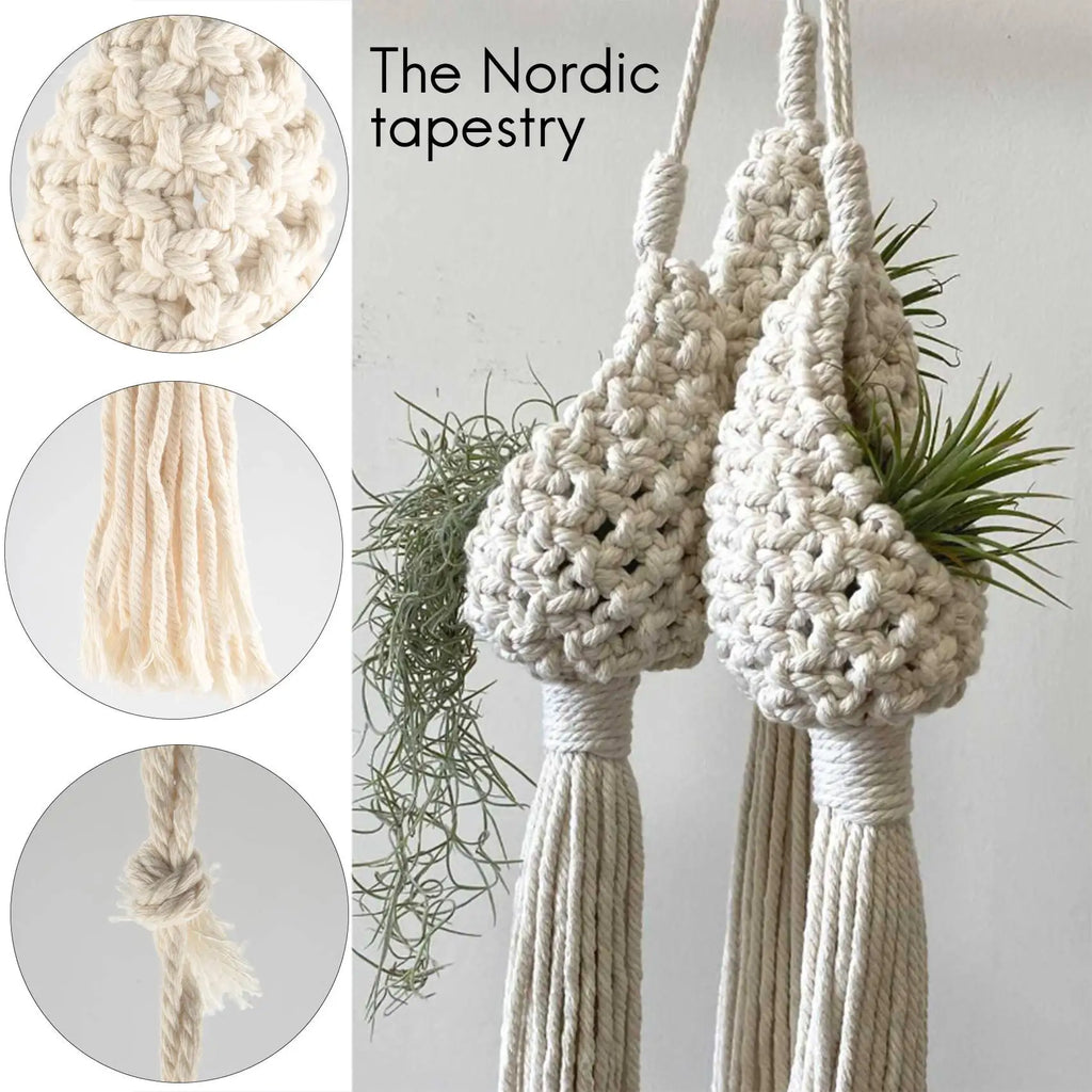 PZHI-Boho Macrame Air Plant Hanger Tillandsia Hanging Basket Rope Holder Flower Home Decor