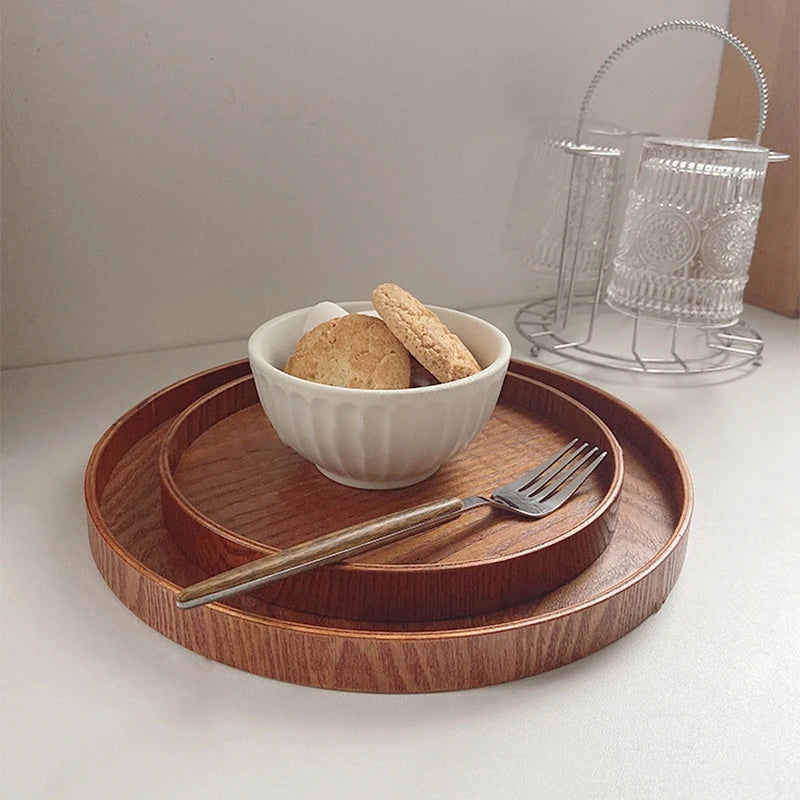 Table Decoration Tray Wooden Round Tray Decorative Trays Snack Plate Sundries Display Organizer Desktop Decorative Plate