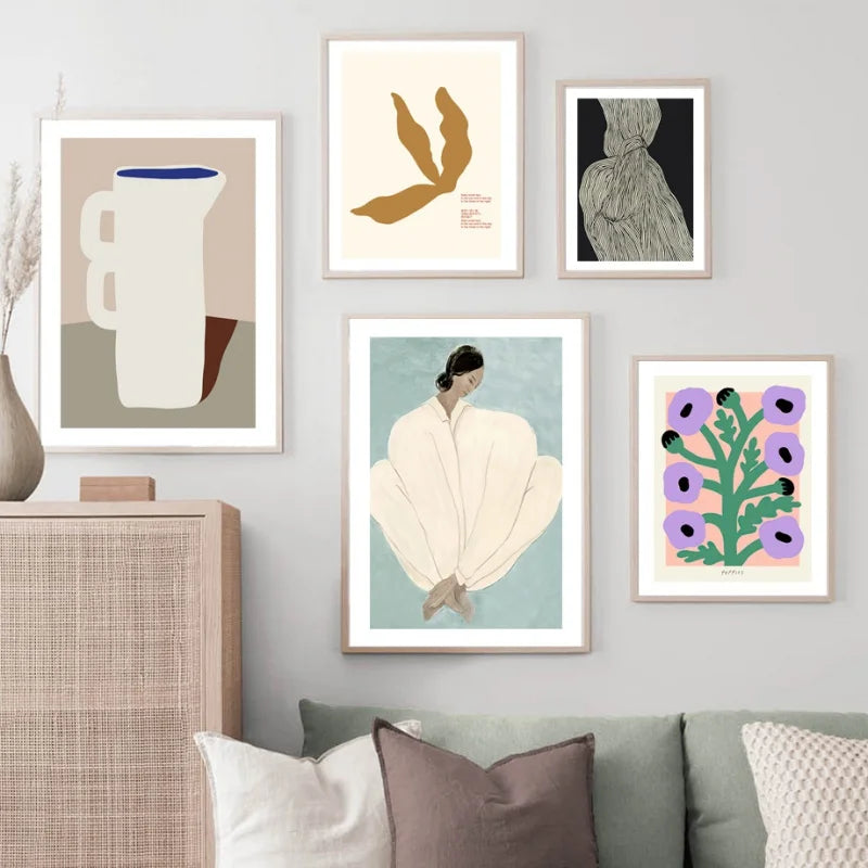 Pajama Girl Famous Painting Poster Line Mural Abstract Geometric Art Printed Canvas Figure Nordic Decorated Living Room Painting