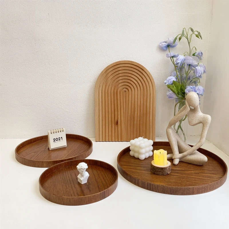 Table Decoration Tray Wooden Round Tray Decorative Trays Snack Plate Sundries Display Organizer Desktop Decorative Plate